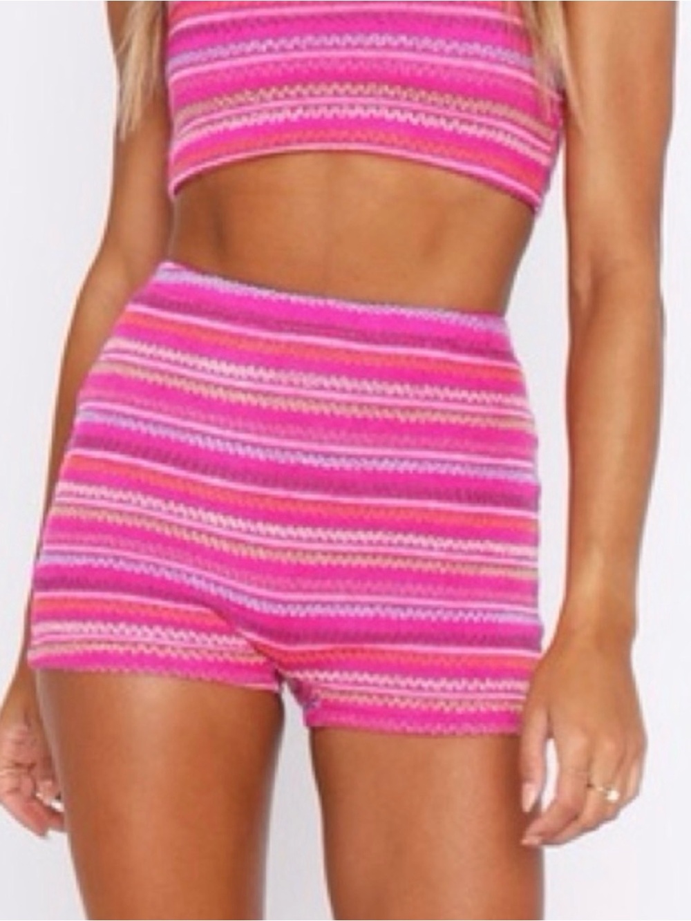 White Fox Boutique Pink Multistripe High Waist Knit Shorts